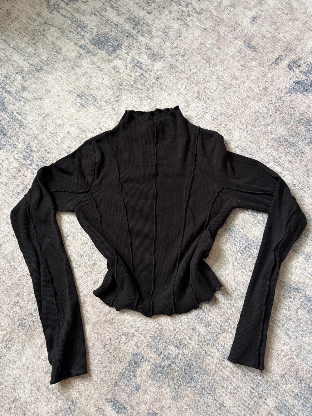 Dynamite Black Long Sleeve Mock Neck Ribbed Top